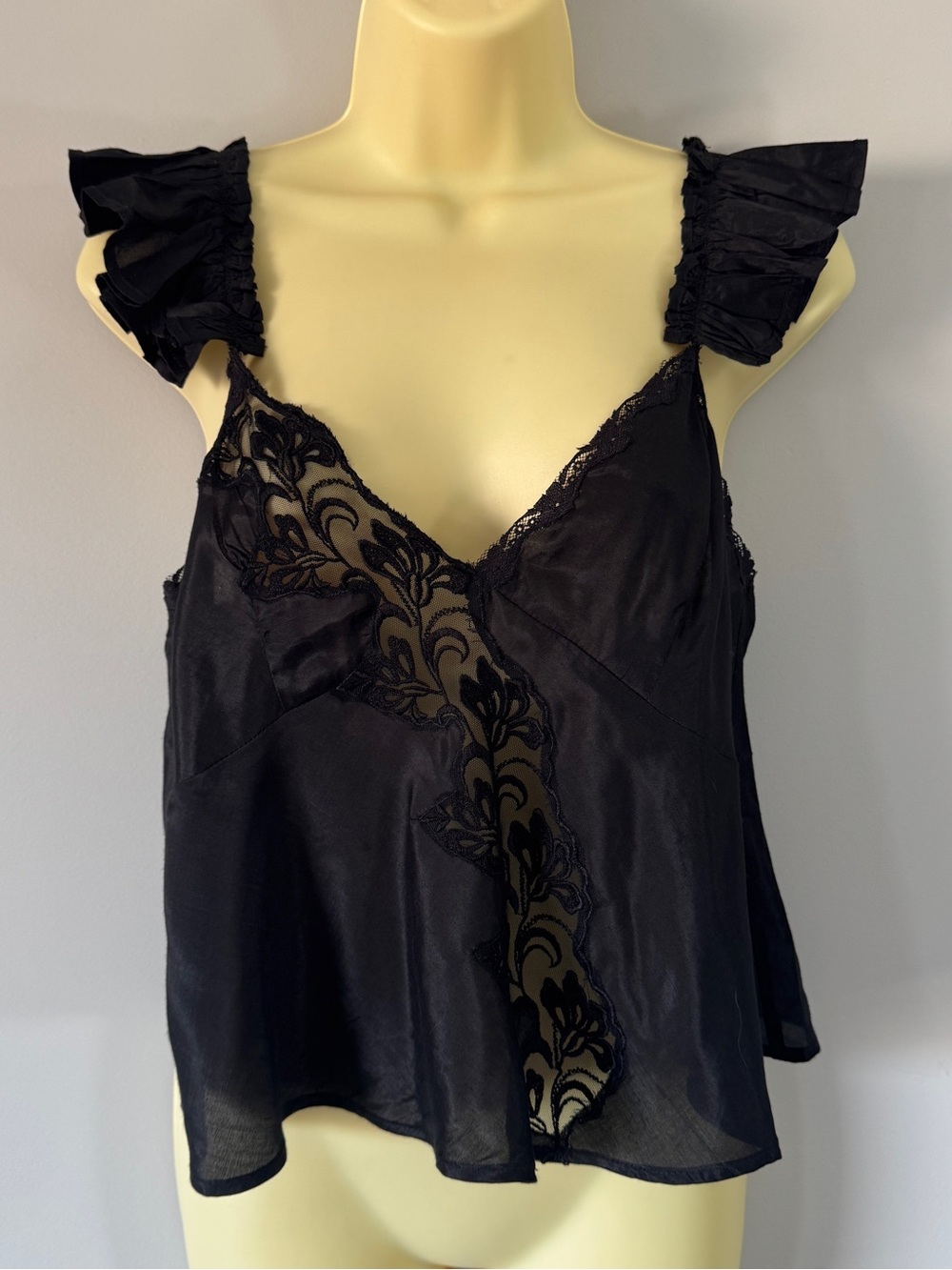 Free People Harmony Lace Ruffle Strap Tank Top Lace panel Black Small - Picture 2 of 12